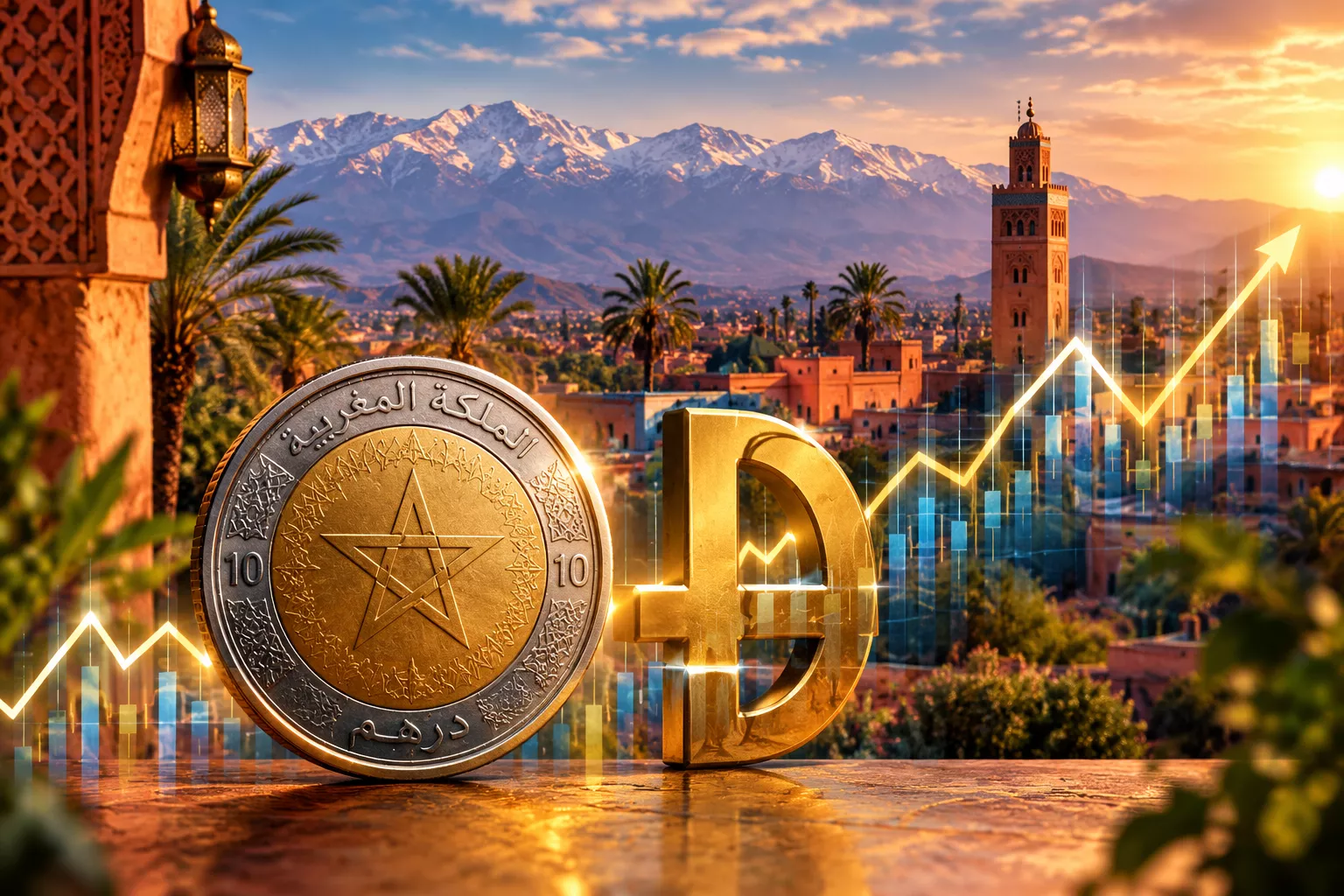 Billets de banque en dirhams marocains et devises étrangères sur un comptoir de change